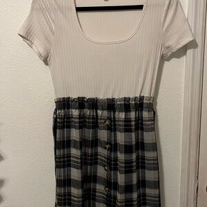 White and Black Plaid Dress